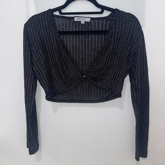 Vintage rampage black sparkly long sleeve bolero top with button detail - Picture 1 of 8